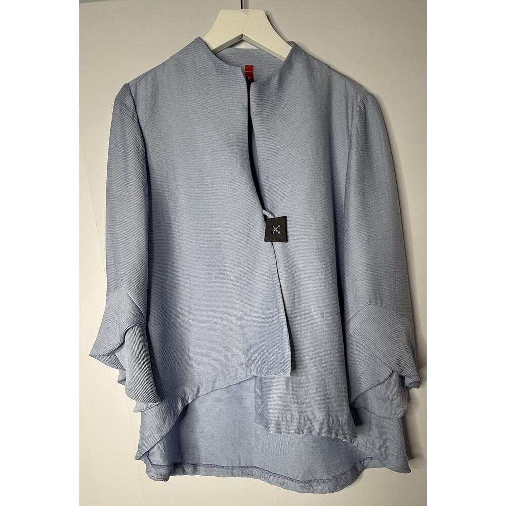 IC by Connie K Ribbed Jacket Cardigan Sz L Blue Artsy Wearable Art Lagenlook